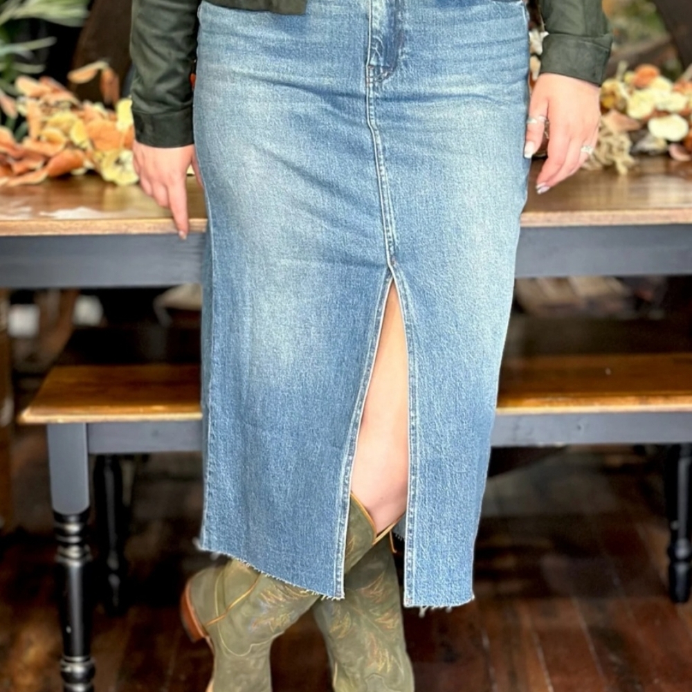 Kut from the Kloth Light Blue Denim Midi Skirt with Front Slit